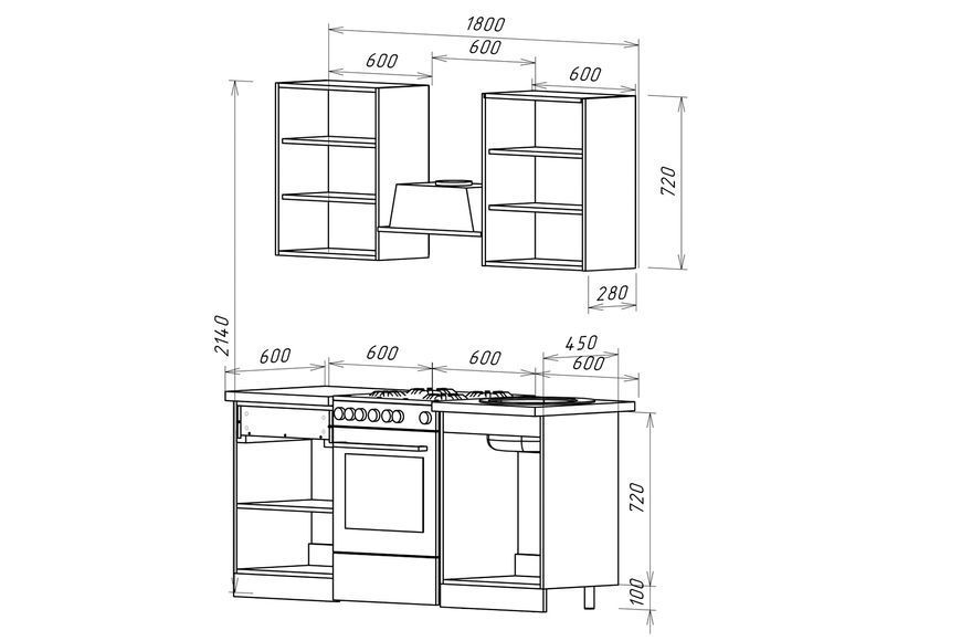 Модульная кухня Оливия-2 (120 см, антрацит и бордо) IMI m-kh-m-lv-2-ntr-brd фото