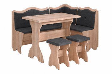 Кухонний комплект FlavorFurnish (куточок, стіл та 2 табуретки, саванна дарк грей і сонома) ph-kmp-grcg-sndrgr-snm фото